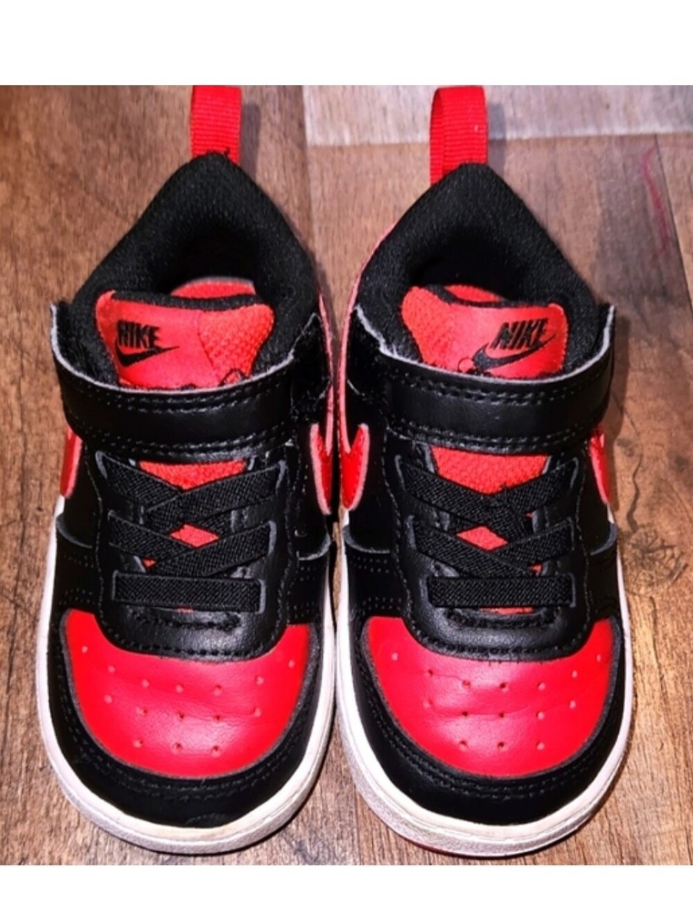 Nike Kids Red and Black Low-Top Sneakers with Velcro Strap